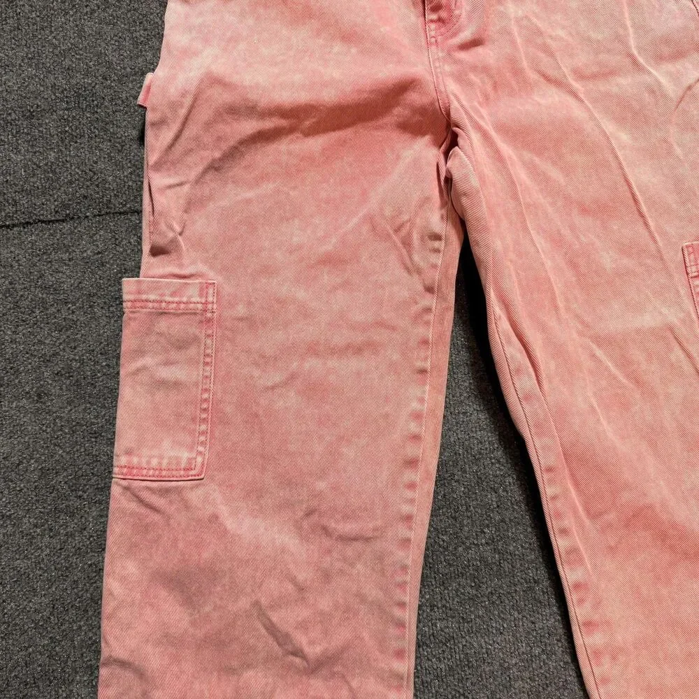Full Tilt Jeans Women's 32 Pink Light Wash High Rise Straight Cargo Relaxed Fit